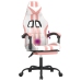 Silla gaming giratoria y reposapiés cuero sintético blanco rosa