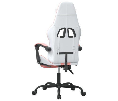 Silla gaming giratoria y reposapiés cuero sintético blanco rosa