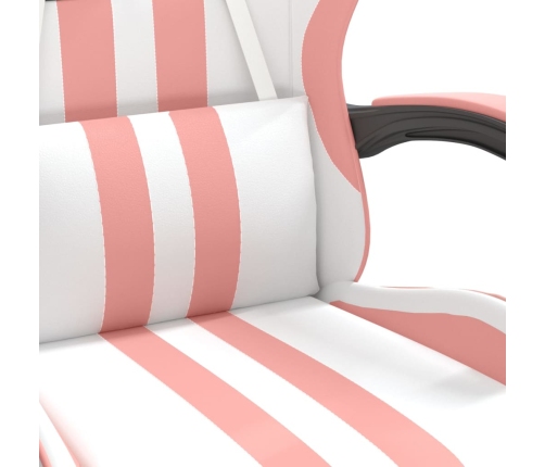 Silla gaming giratoria y reposapiés cuero sintético blanco rosa