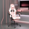 Silla gaming giratoria y reposapiés cuero sintético blanco rosa