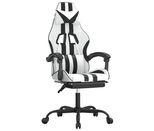 Silla gaming giratoria reposapiés cuero sintético blanco negro