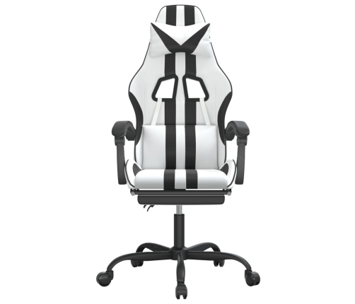 Silla gaming giratoria reposapiés cuero sintético blanco negro