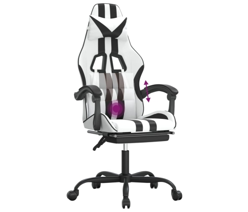 Silla gaming giratoria reposapiés cuero sintético blanco negro