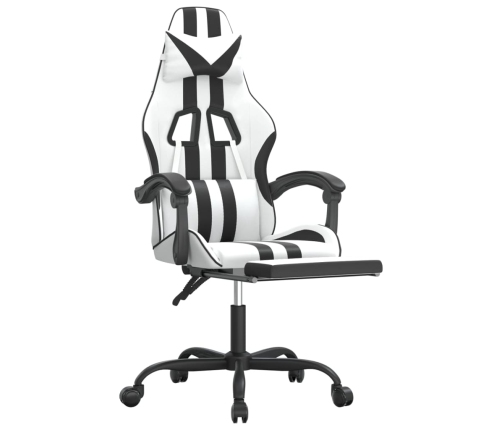 Silla gaming giratoria reposapiés cuero sintético blanco negro