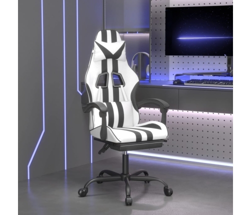 Silla gaming giratoria reposapiés cuero sintético blanco negro