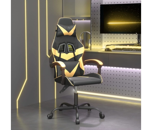 Silla gaming giratoria cuero sintético negro y dorado