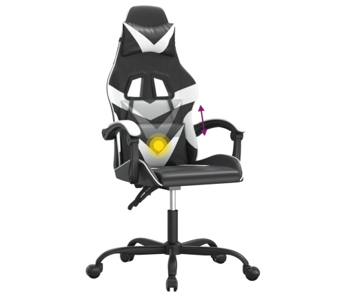 Silla gaming giratoria cuero sintético negro y blanco