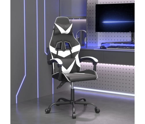 Silla gaming giratoria cuero sintético negro y blanco