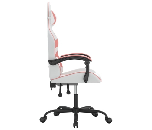 Silla gaming giratoria cuero sintético blanco y rosa