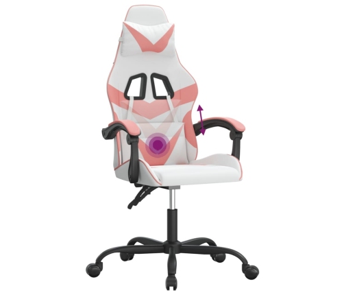 Silla gaming giratoria cuero sintético blanco y rosa