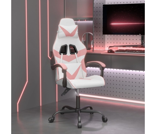 Silla gaming giratoria cuero sintético blanco y rosa