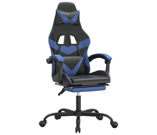 Silla gaming giratoria y reposapiés cuero sintético negro azul