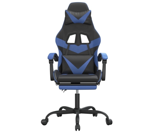 Silla gaming giratoria y reposapiés cuero sintético negro azul