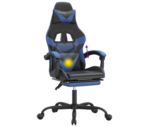 Silla gaming giratoria y reposapiés cuero sintético negro azul