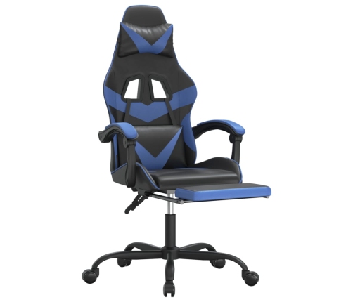 Silla gaming giratoria y reposapiés cuero sintético negro azul