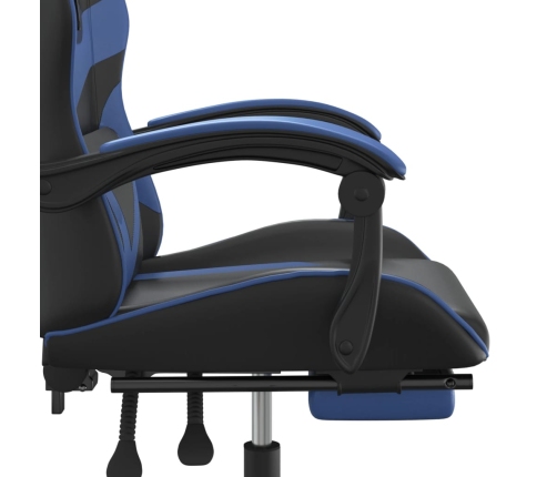 Silla gaming giratoria y reposapiés cuero sintético negro azul