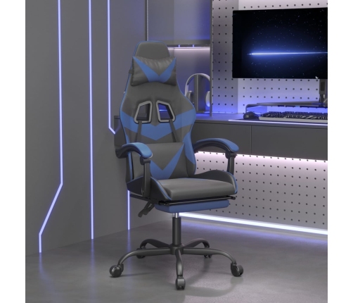 Silla gaming giratoria y reposapiés cuero sintético negro azul