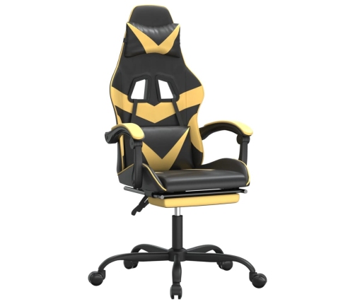 Silla gaming giratoria reposapiés cuero sintético negro dorado