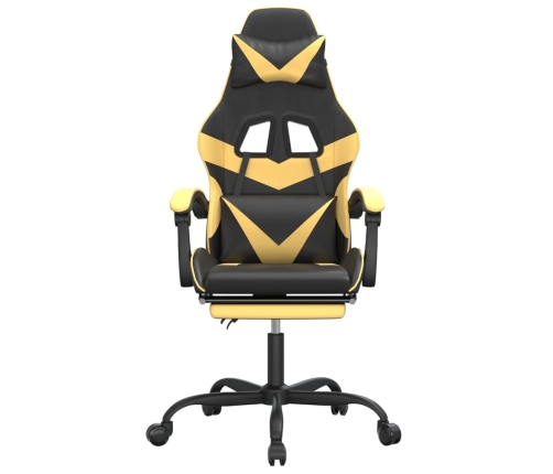 Silla gaming giratoria reposapiés cuero sintético negro dorado