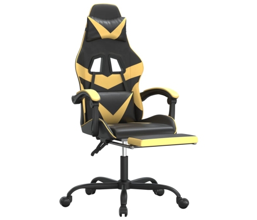 Silla gaming giratoria reposapiés cuero sintético negro dorado