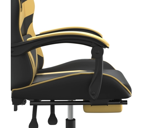 Silla gaming giratoria reposapiés cuero sintético negro dorado