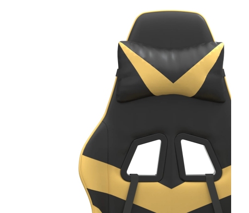 Silla gaming giratoria reposapiés cuero sintético negro dorado