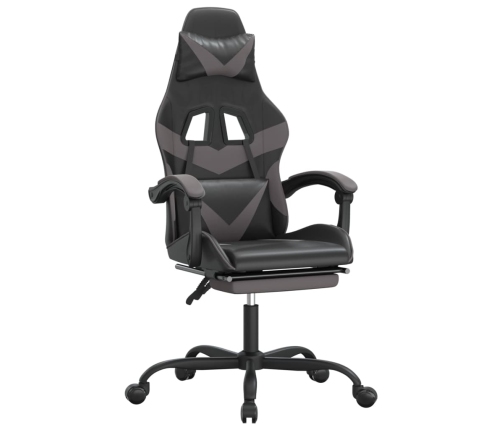 Silla gaming giratoria y reposapiés cuero sintético negro gris