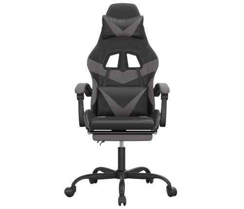 Silla gaming giratoria y reposapiés cuero sintético negro gris