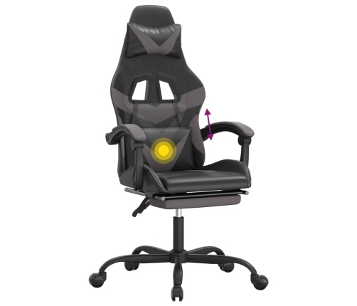 Silla gaming giratoria y reposapiés cuero sintético negro gris