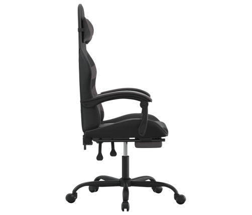 Silla gaming giratoria y reposapiés cuero sintético negro gris