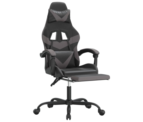 Silla gaming giratoria y reposapiés cuero sintético negro gris