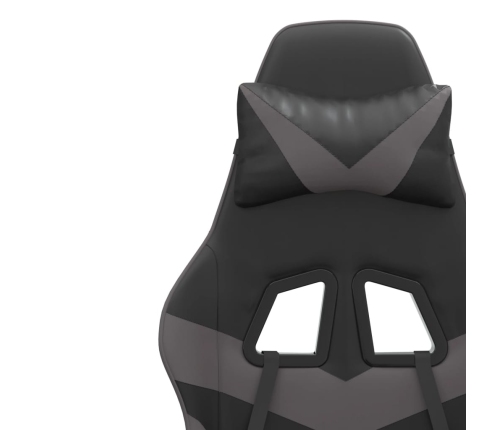 Silla gaming giratoria y reposapiés cuero sintético negro gris