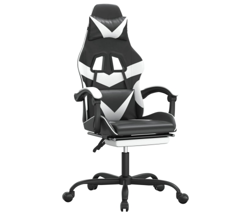 Silla gaming giratoria reposapiés cuero sintético negro blanco