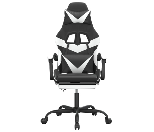 Silla gaming giratoria reposapiés cuero sintético negro blanco