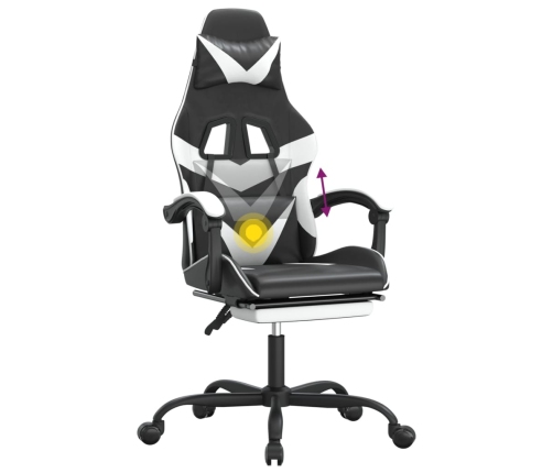 Silla gaming giratoria reposapiés cuero sintético negro blanco