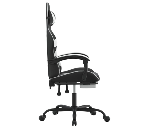 Silla gaming giratoria reposapiés cuero sintético negro blanco