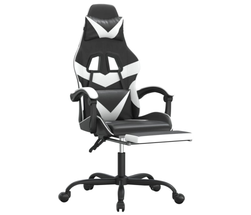 Silla gaming giratoria reposapiés cuero sintético negro blanco