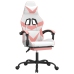 Silla gaming giratoria y reposapiés cuero sintético blanco rosa