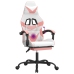 Silla gaming giratoria y reposapiés cuero sintético blanco rosa