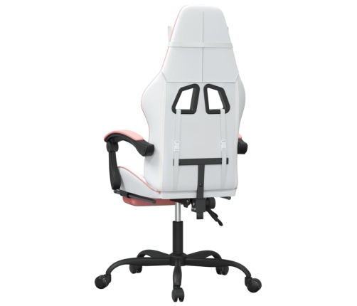 Silla gaming giratoria y reposapiés cuero sintético blanco rosa