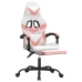 Silla gaming giratoria y reposapiés cuero sintético blanco rosa