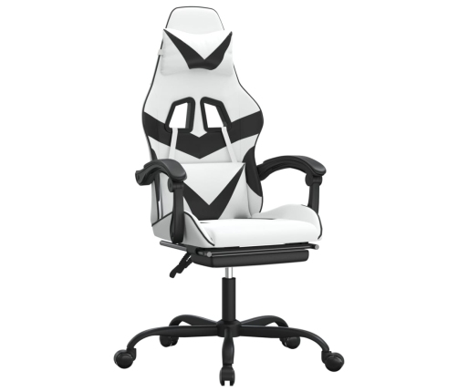 Silla gaming giratoria reposapiés cuero sintético blanco negro