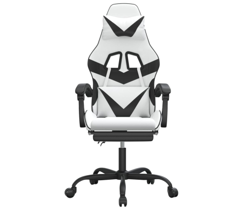 Silla gaming giratoria reposapiés cuero sintético blanco negro