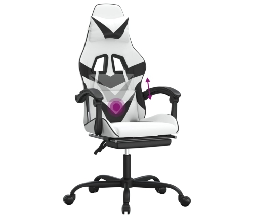 Silla gaming giratoria reposapiés cuero sintético blanco negro