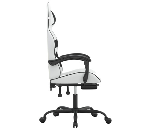 Silla gaming giratoria reposapiés cuero sintético blanco negro