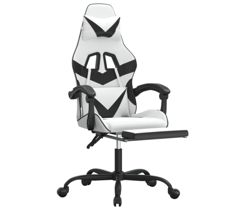 Silla gaming giratoria reposapiés cuero sintético blanco negro