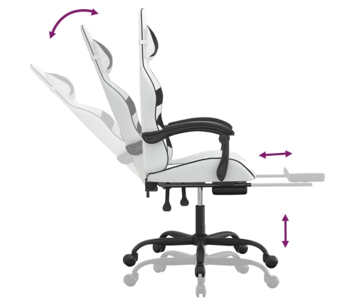 Silla gaming giratoria reposapiés cuero sintético blanco negro