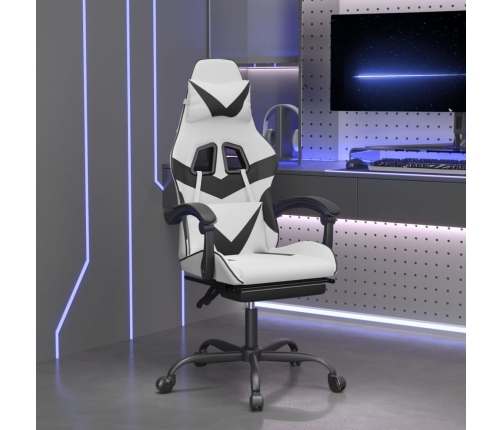 Silla gaming giratoria reposapiés cuero sintético blanco negro