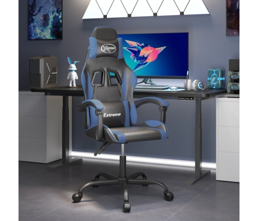 Silla gaming giratoria cuero sintético negro y azul