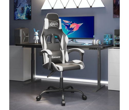 Silla gaming giratoria cuero sintético negro y blanco